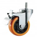 N309 75mm/100mm/125mm thread wheel with brake orange pu caster