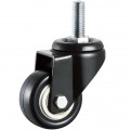 1.5"/2" black painted housing double ball bearing pu caster wheel with thread pin