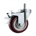 100mm medium duty red pu swivel wheel caster with total locking and brake