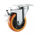 N308DB 75mm/100mm/125mm top plate orange pu caster braked wheel