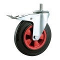 6" inches swivel rubber castor with brake,plastic rubber braked wheels with thread