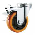 75mm/100mm/125mm bolt hole braked wheel orange pu caster