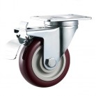 N320DB 100mm medium duty top plate red pu swivel wheel caster with brake